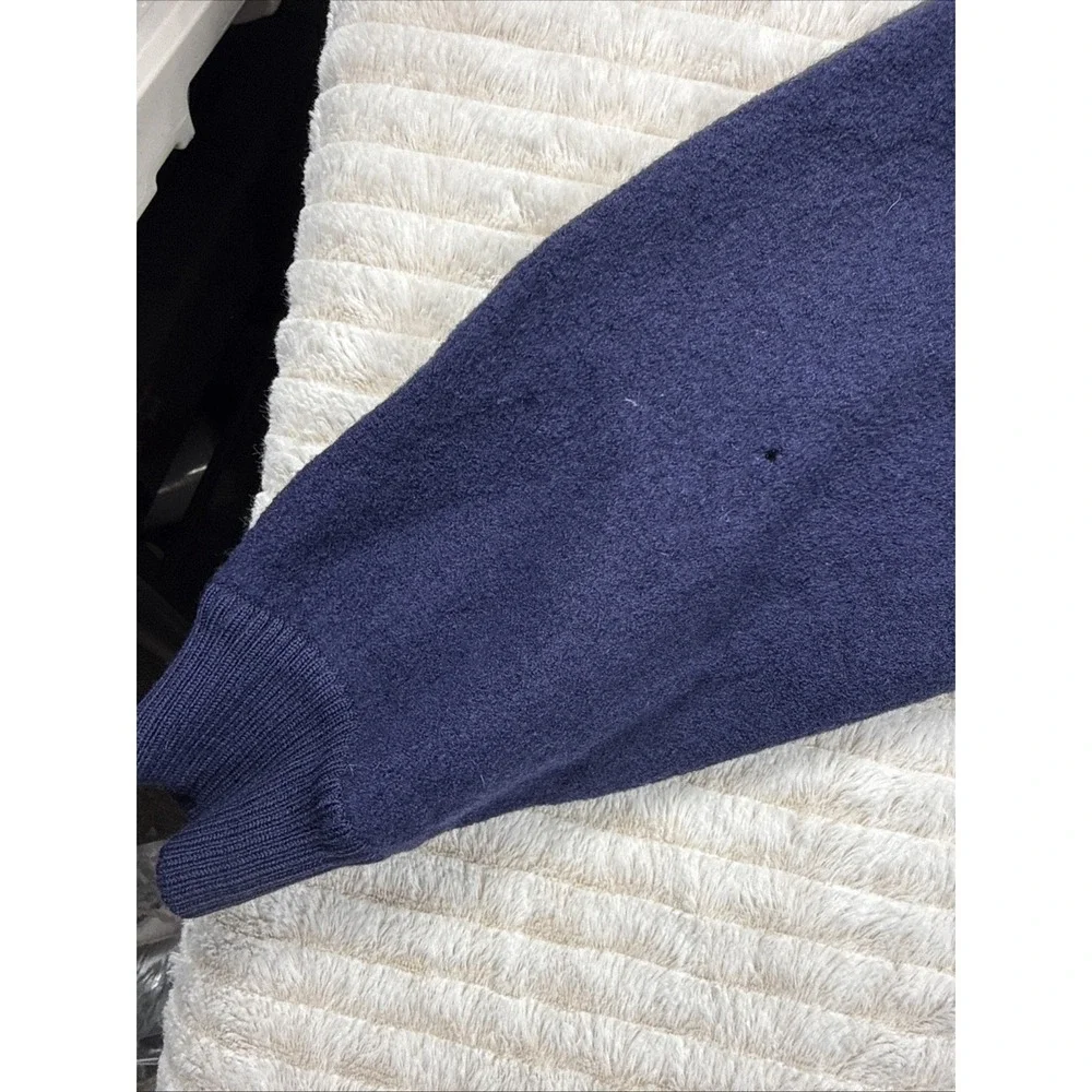 Orvis Vintage 100% Wool T Snap Sweater L‎ Leather Elbow Patch Pullover Blue